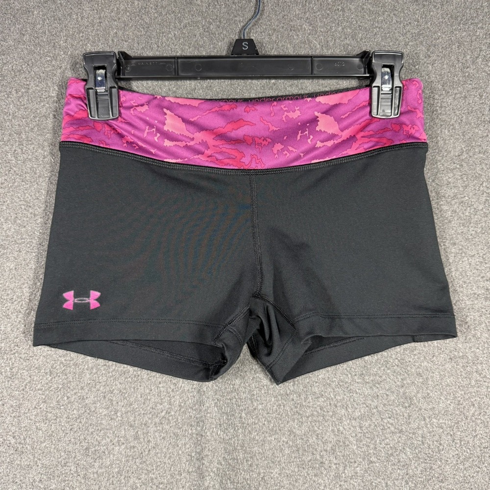 Under Armour HeatGear Shorts Black Pink Camo Compression Athletic Women's Small